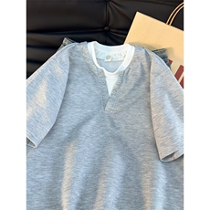 2026新款假两件v领重磅短袖T恤男夏季潮牌休闲简约百搭YY819-P35，男装T恤，电商C216