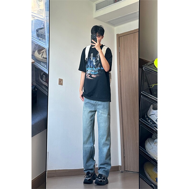 【敖瑞鹏代言】GENIOLAMODE美式星空纹牛仔裤男士秋季新款直筒裤,男装牛仔裤,电商A178