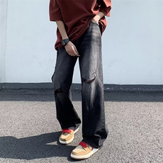 日系长裤拉链时尚新款文艺中腰青春流行夏季微弹牛仔裤男潮流，男装牛仔裤，星座716-4