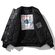 现货黑色PU皮棒球服外套秋冬棉服带帽可拆卸，男装棉衣，电商A105