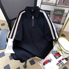 得物300克重磅纯棉宽松撞色打底短袖拉链POLO衫T恤男RH5035-特P40，男装T恤，星座610B-1
