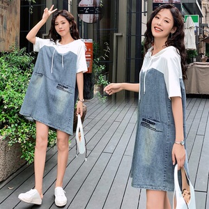 牛仔裙女2021夏装新款韩版夏装带帽卫衣连衣裙宽松显瘦小个子图片
