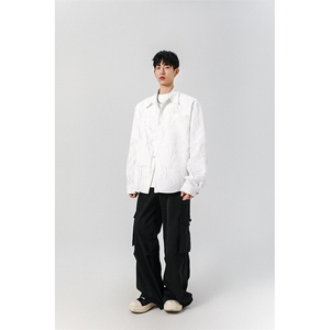 8XL-M 小众解构肌理感裂纹垫肩花衬衫男高级感宽松衬衣男CS520P55图片