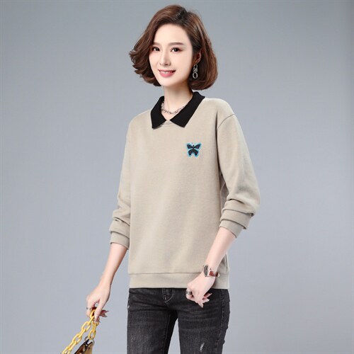 长期大货现货，2022春季新款时尚舒适蝴蝶刺绣拼色卫衣，女装卫衣/绒衫，涵誉