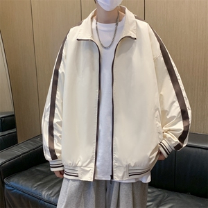 春款复古撞色拼接立领外套男潮牌宽松情侣休闲夹克衫JK077-P58图片