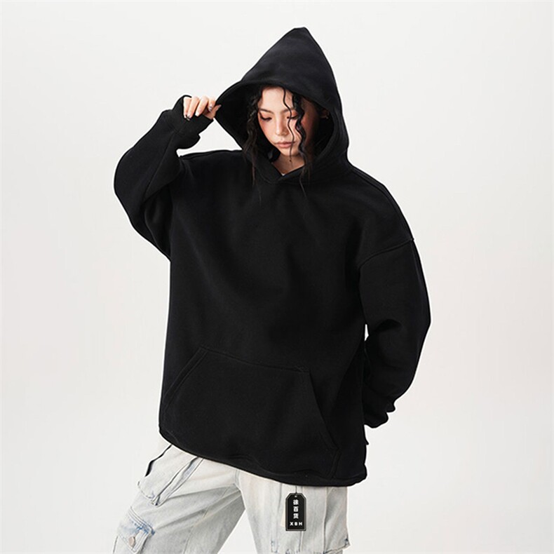 抖音得物高品质二开26春装美式高街无帽绳光板纯色连帽卫衣XS056,男装卫衣,电商A486