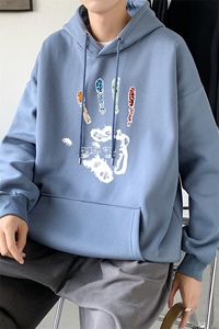 L2461P48新款2023秋冬连帽卫衣男大码运动帽衫宽松薄外套图片