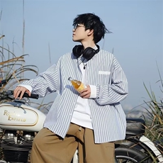 GS6138P40日系韩版条纹宽松长袖衬衫情侣春秋休闲百搭衬衣外套，男装衬衫，星座1108-5
