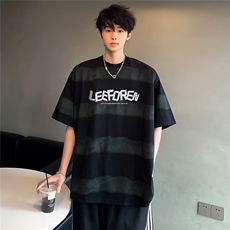 夏季高级条纹百搭潮牌男女同款时尚渐变印花短袖T恤上衣T117-P28，男装T恤，电商C307