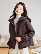 休闲连帽加绒加厚派克服外套女2025秋冬新款小个子短款宽松冲锋衣，女装棉衣/棉服，沐七七