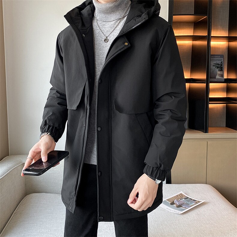 连帽中长款时尚修身男士纯色情侣学生高级感面料主推款现货，男装羽绒服，星座301D-5(原星座1415）