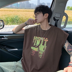 可48小时发货支持抖音得物来样二开240克重磅美式纯棉背心无袖t恤，男装T恤，电商A486