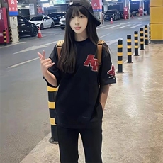 万针全刺绣工艺抖音得物高品质260克重磅纯棉双纱美式高街短袖T恤，男装T恤，电商A486-1