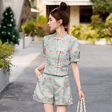 新中式国风套装女2025夏季新款小个子超火独特漂亮减龄短裤一整套，女装套装/套裙，韩宇舍