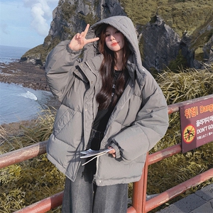 灰色连帽短款羽绒服女冬季2025新款宽松加厚高级感90白鸭绒外套潮图片
