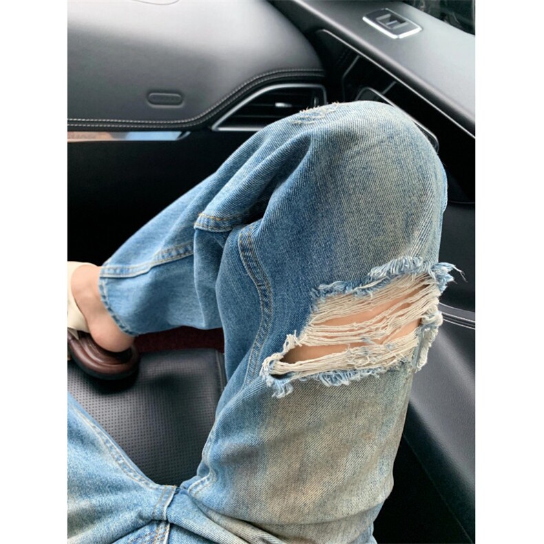 破洞牛仔裤男夏季水洗复古直筒长裤休闲裤子N064,男装牛仔裤,星座1116A（原606A-3）