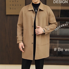 8634-P298中长款男士双面尼冬季羊毛风衣外套M-4Xl-灰绿色，男装风衣，电商A211