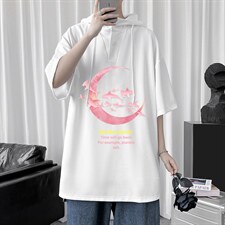 LD54209-P45连帽短袖t恤男大码胖子带帽五分袖中袖，男装T恤，电商A040