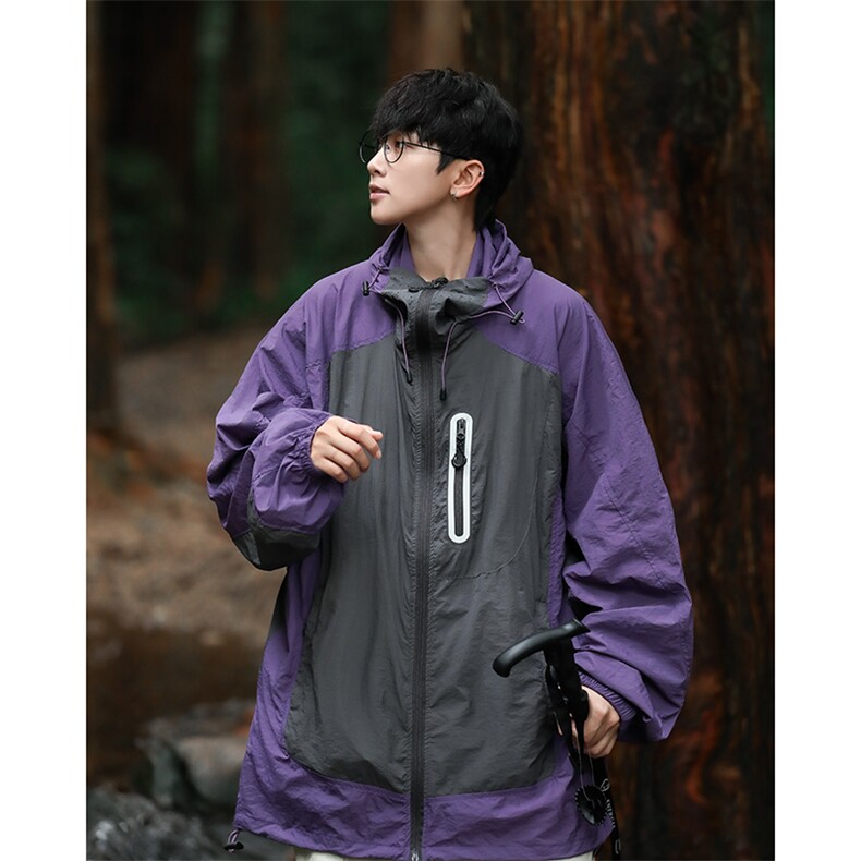 2024夏季夏季港风日系复古户外冰丝拼色连帽防晒衣男女FS125-P50，男装防晒衣，星座313A(原308A-2)