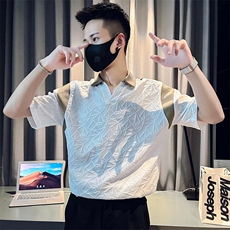 夏季短袖POLO衫男潮流设计感小众V领T恤新款潮牌痞帅半袖上，男装T恤，星座218-1（原230）