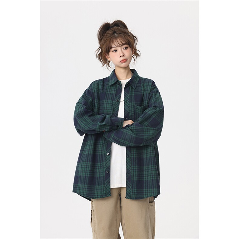 港风格子衬衫宽松外套男女衬衣百搭格子衬衫外套CS2497P35,男装衬衫,电商A128