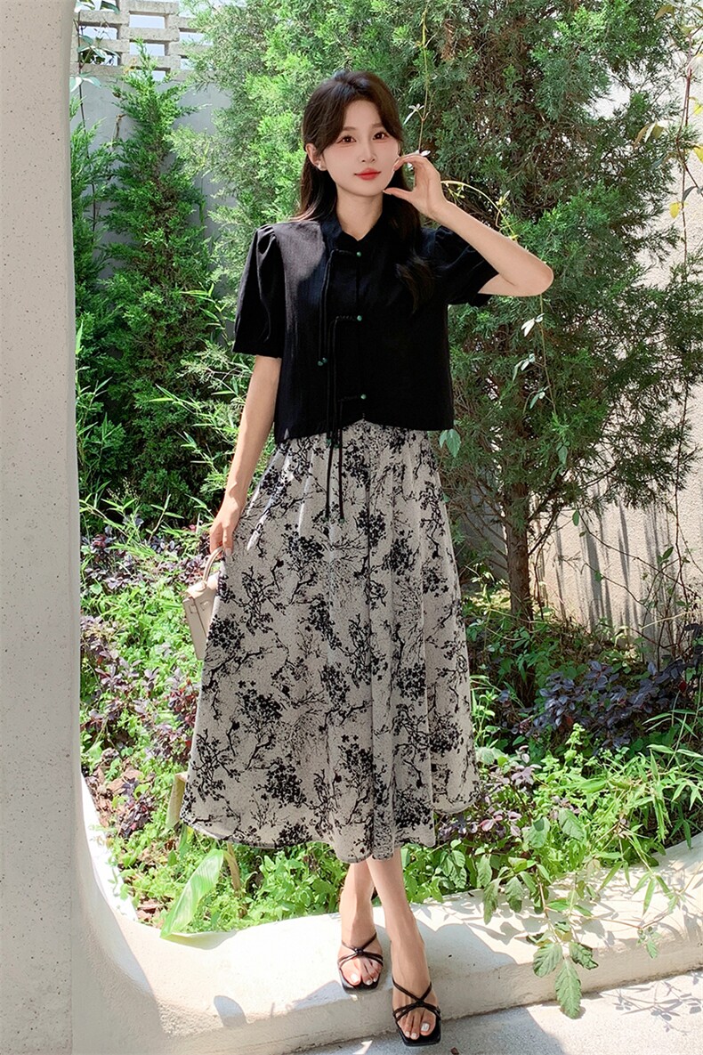 新中式轻国风水墨半身裙女2025夏季新款今年流行漂亮裙,女装连衣裙,天使之佳话