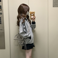 抖音得物高品质26春装美式高街重磅结构拼接织带立领卫衣外套CM42，女装短外套，电商A486