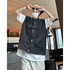 式水洗牛仔马甲男潮牌宽松百搭痞帅做旧无袖坎肩外套MJ80-P55，男装背心/马甲，星座308B-1