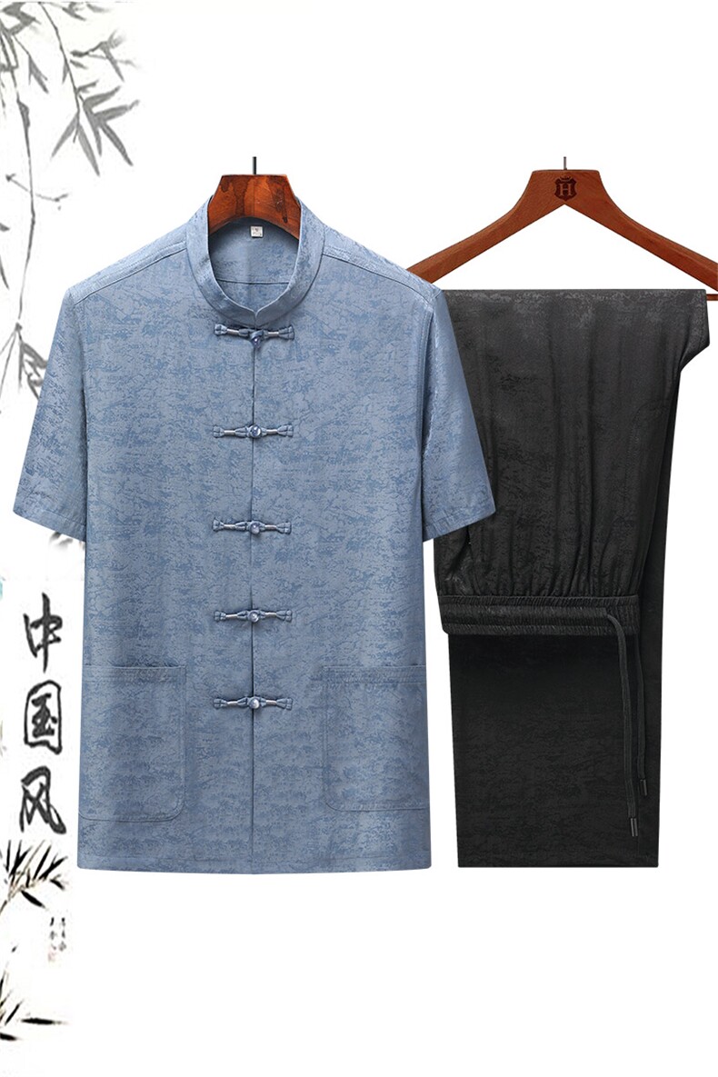 DR2101钱塘2020-2夏季新款短袖男士唐装套装时尚风两件套P110,男装民族服装,钱塘207-2