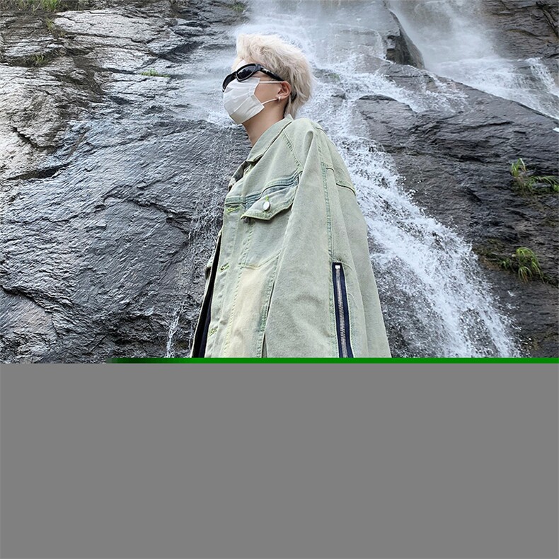 美式高街Vibe黄泥做旧水洗牛仔夹克男复古潮牌拉链外套JN887-P60,男装夹克,星座1008
