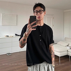 老钱风亨利领冰丝针织短袖ZX0289-P43，男装T恤，星座313A(原308A-2)