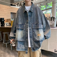 日系复古翻领水洗做旧牛仔夹克男休闲宽松落肩外套上衣服J3302，男装夹克，星座1116A-1（原606A）