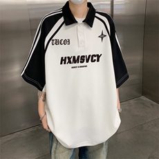 C410-P352024夏季新款POLO衫短袖男美式复古宽松翻领体恤现货，男装Polo衫，星座512-6