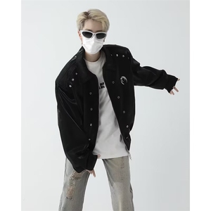 金属设计小众垫肩翻领夹克男休闲宽松痞帅高街短款外套 9930-P75图片