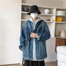 复古水洗牛仔外套男女小众ins蓝色高级感春秋休闲夹克w1009/P68，男装夹克，星座506