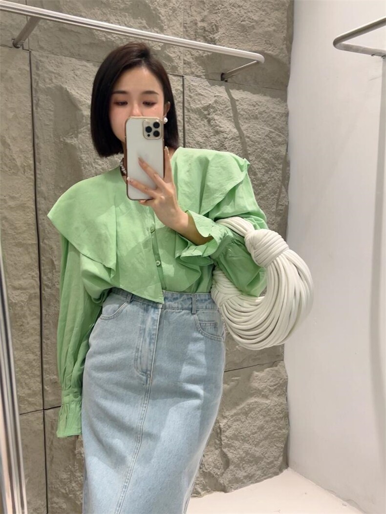 【DAVIDA】减龄翻领木耳边衬衣，其它，DAVIDA