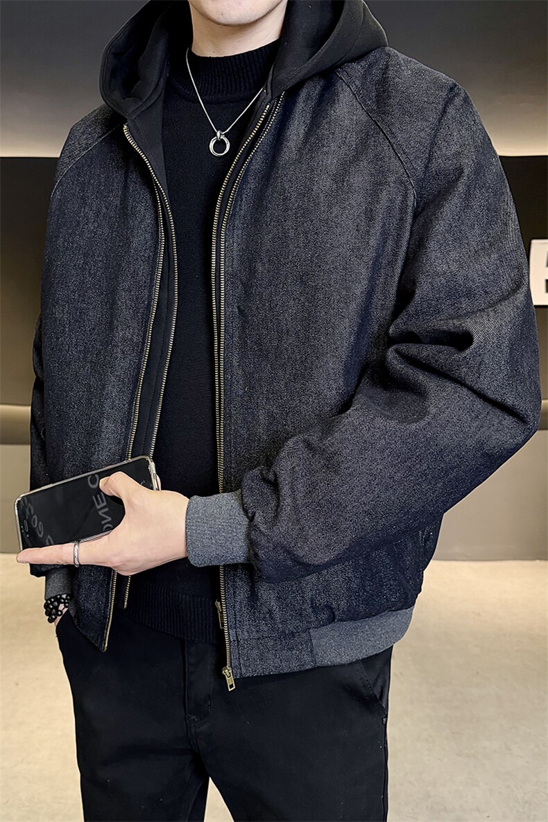 假两件羽绒服男标50白鸭绒牛仔外套休闲时尚B317/Y555/P1/238,男装工装外套,电商B317