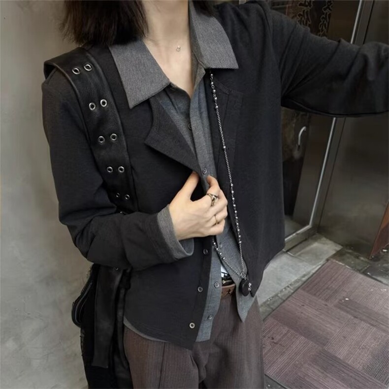 9102-P71小众个性做旧磨边斜拉链设计PU皮衣女工装大口袋短外套，男装皮衣，电商B323A