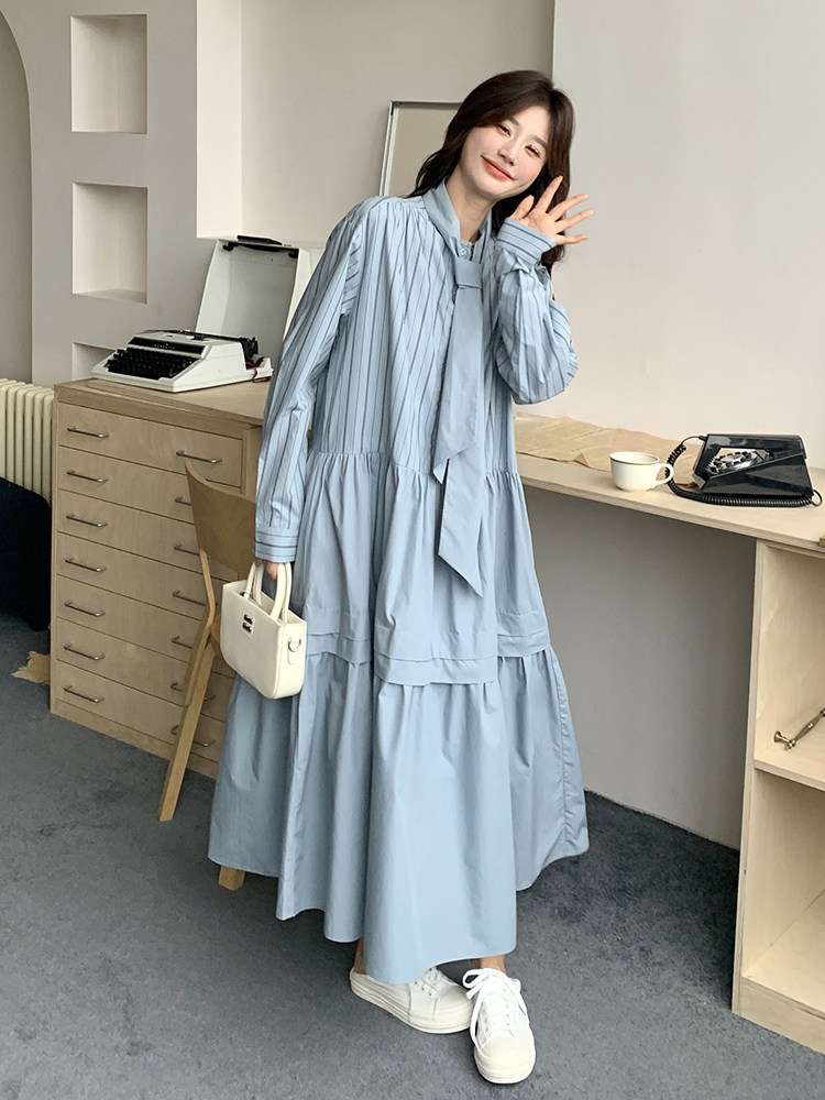 春现盐系浅蓝色条纹休闲风连衣裙B190-5010-P135-K198,女装连衣裙,2B190