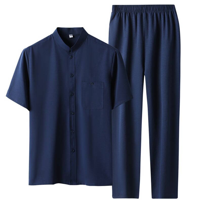 风唐装中式汉服速干短袖中老年人夏季薄款套装SH235套装-P65，男装中老年男装，钱塘723