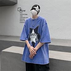 B239-1059-P38重磅美式复古水洗做旧字母几何图印花短袖T恤，男装T恤，星座514-2(原B239)