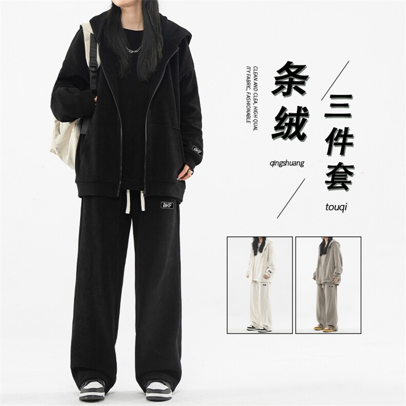 重磅三件套连帽开衫卫衣搭配圆领卫衣配抽绳束脚裤SJT861-特批176图片