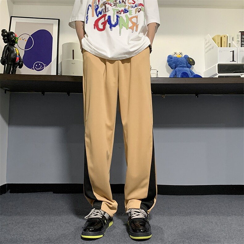 休闲裤2023夏季新款男装港风拼接直筒宽松大码长裤子K0190-P35,男装休闲裤,星座308B-1
