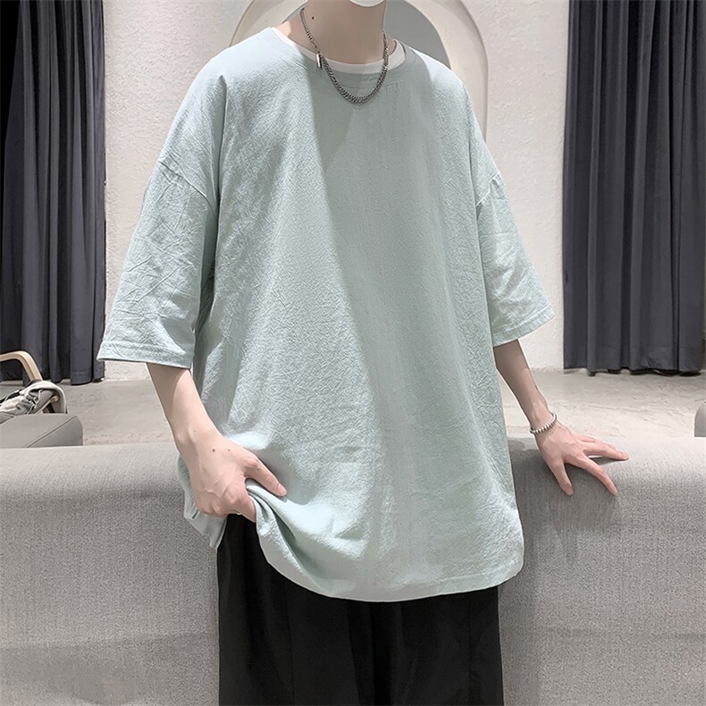 YT26099-P30亚短袖t恤男大码五分袖男宽松七分袖港风模特,男装T恤,电商A040