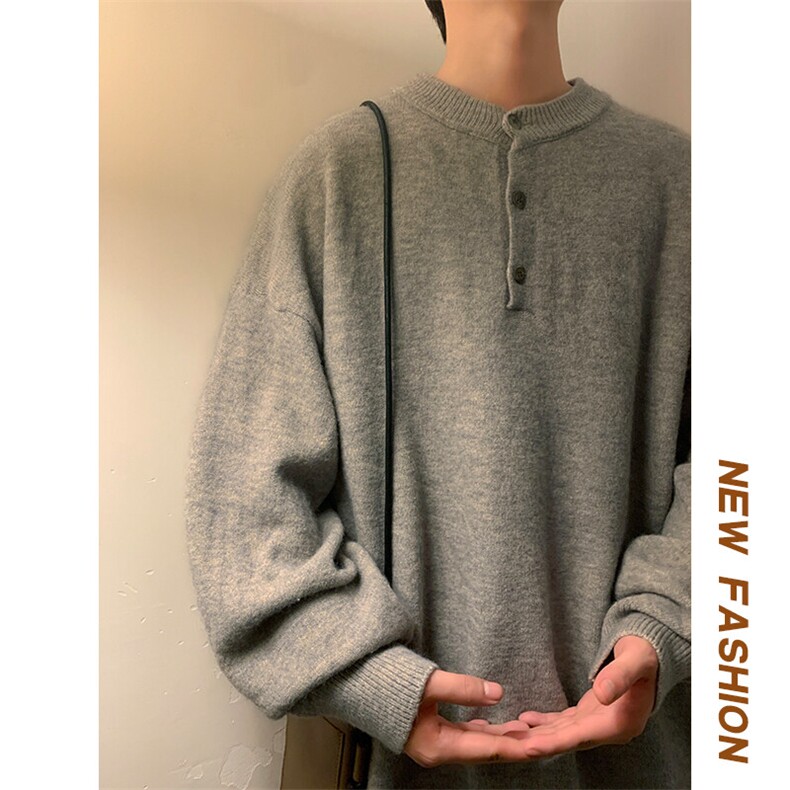 特批P45无差价秋冬新款慵懒风亨利领针织衫男韩版高级感毛衣MY109,男装针织衫/毛衣,电商A001-1