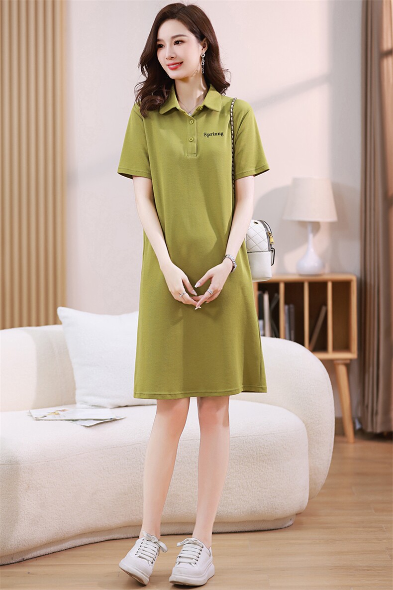 休闲风T恤裙子女2025夏装新款宽松显瘦套头中长款百搭polo连衣裙,女装连衣裙,伊满意