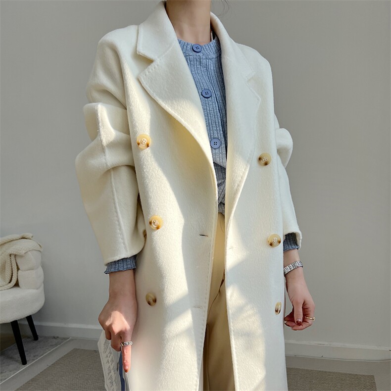 巨保暖~加厚款正品骆驼绒双面羊绒大衣女中长款高端粉色毛呢外套，女装双面呢大衣，蒙绒特