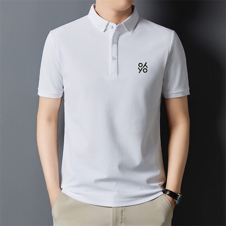 新款短袖刺绣T恤男翻领纯色休闲男装舒适透气polo衫潮服上衣,男装T恤,钱塘6003（原4033）