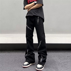直筒拖地长裤时尚黑色牛仔裤男士ins新款中腰流行拉链水洗潮-K403，男装牛仔裤，星座601-1