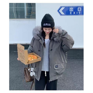 25@美式复古大毛领工装羽绒棉服外套秋冬派克服棉衣H993-P109网图图片